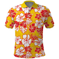 Yellow Hawaii Hibiscus Polo Shirt Tropical Flowers Seamless Pattern - Polynesian Pride