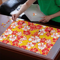 Yellow Hawaii Hibiscus Puzzle Tropical Flowers Seamless Pattern - Polynesian Pride