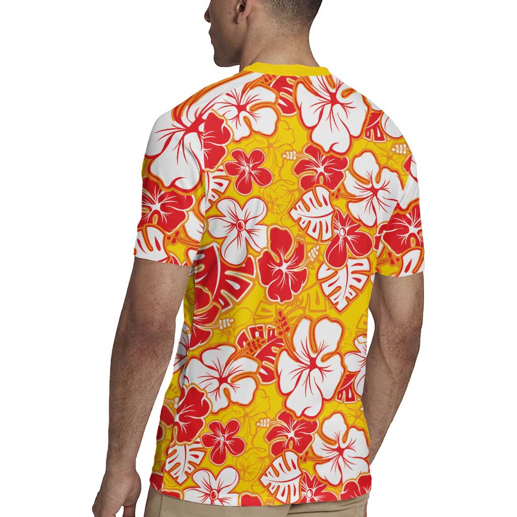 Yellow Hawaii Hibiscus Rugby Jersey Tropical Flowers Seamless Pattern - Polynesian Pride