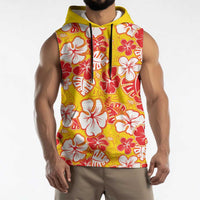 Yellow Hawaii Hibiscus Sleeveless Hoodie Tropical Flowers Seamless Pattern - Polynesian Pride