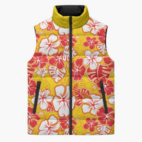 Yellow Hawaii Hibiscus Sleeveless Puffer Jacket Tropical Flowers Seamless Pattern - Polynesian Pride