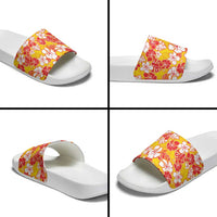 Yellow Hawaii Hibiscus Slide Sandals Tropical Flowers Seamless Pattern - Polynesian Pride