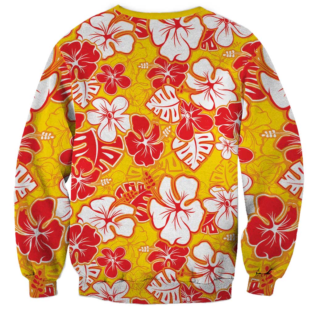 Yellow Hawaii Hibiscus Sweatshirt Tropical Flowers Seamless Pattern - Polynesian Pride