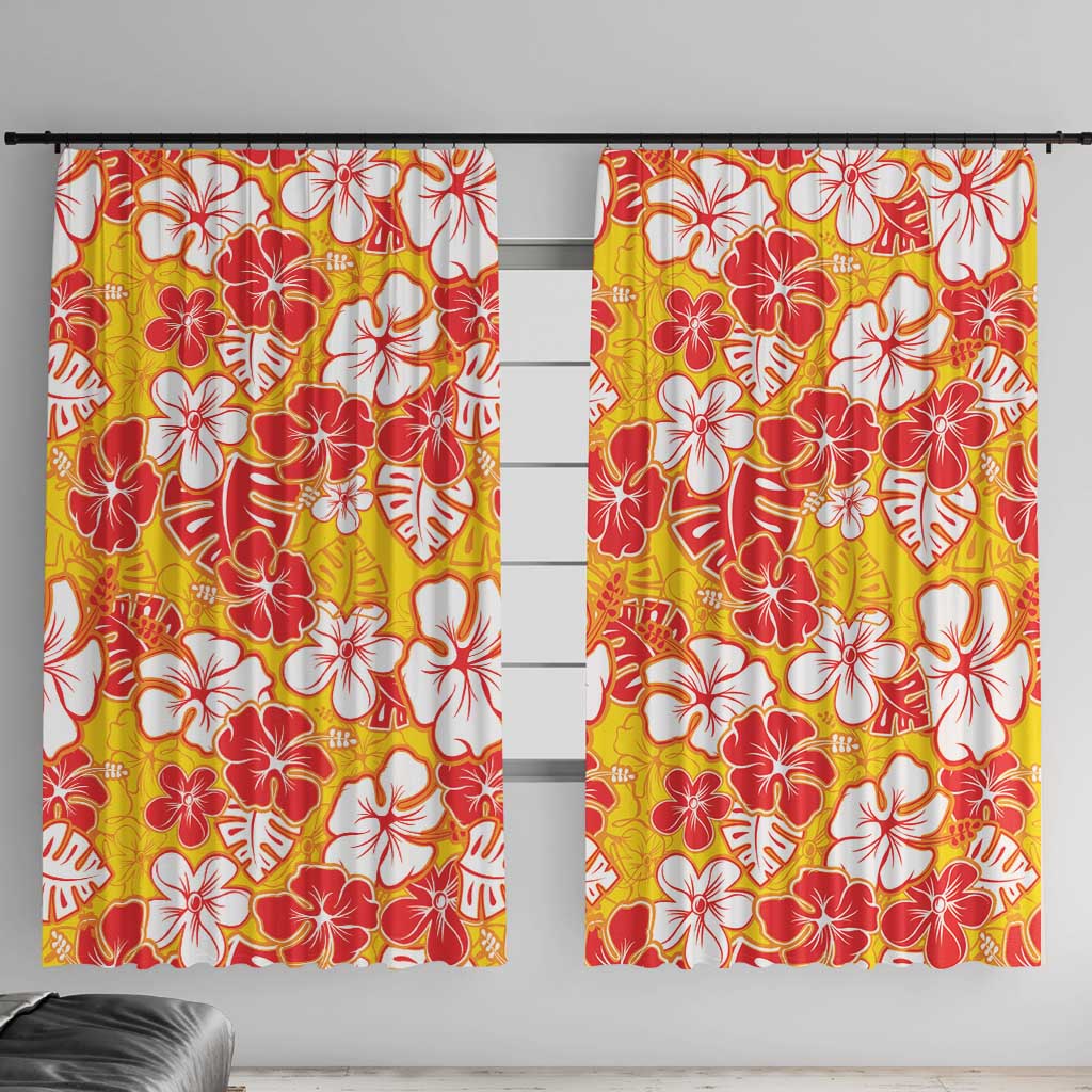 Yellow Hawaii Hibiscus Window Curtain Tropical Flowers Seamless Pattern - Polynesian Pride