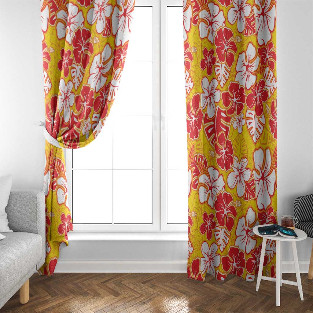 Yellow Hawaii Hibiscus Window Curtain Tropical Flowers Seamless Pattern - Polynesian Pride