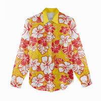 Yellow Hawaii Hibiscus Women Casual Shirt Tropical Flowers Seamless Pattern - Polynesian Pride