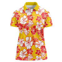 Yellow Hawaii Hibiscus Women Polo Shirt Tropical Flowers Seamless Pattern - Polynesian Pride