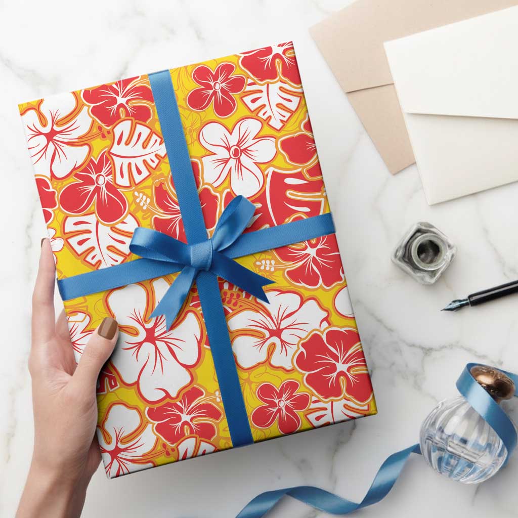 Yellow Hawaii Hibiscus Wrapping Paper Tropical Flowers Seamless Pattern - Polynesian Pride