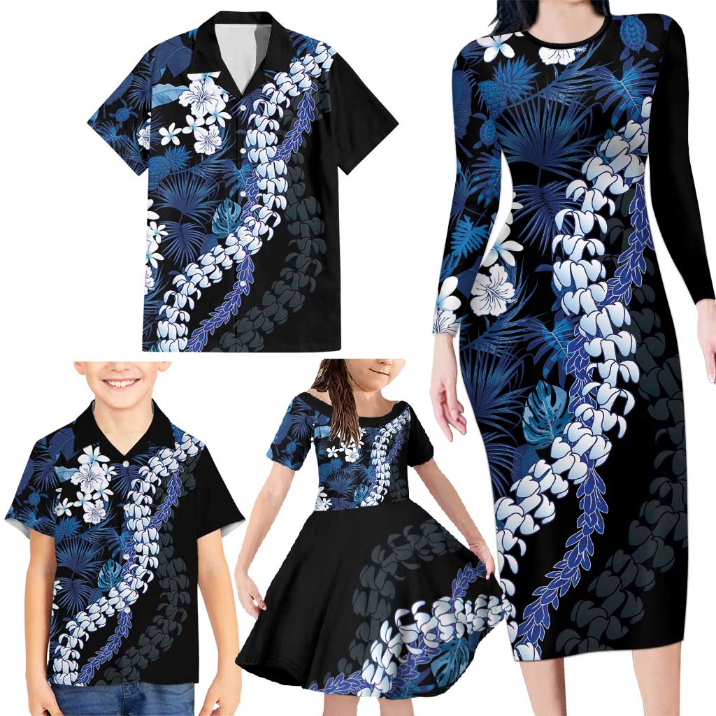 Polu Aloha Hawaii Lei Family Matching Long Sleeve Bodycon Dress and Hawaiian Shirt Tropical Flowers Elegant Vibe - Polynesian Pride