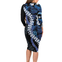 Polu Aloha Hawaii Lei Family Matching Long Sleeve Bodycon Dress and Hawaiian Shirt Tropical Flowers Elegant Vibe - Polynesian Pride