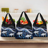 Polu Aloha Hawaii Lei Grocery Bag Tropical Flowers Elegant Vibe LT14 3-pack One Size Blue - Polynesian Pride