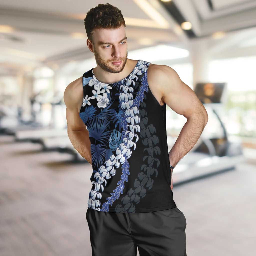 Polu Aloha Hawaii Lei Men Tank Top Tropical Flowers Elegant Vibe LT14 Blue - Polynesian Pride
