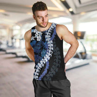 Polu Aloha Hawaii Lei Men Tank Top Tropical Flowers Elegant Vibe LT14 Blue - Polynesian Pride