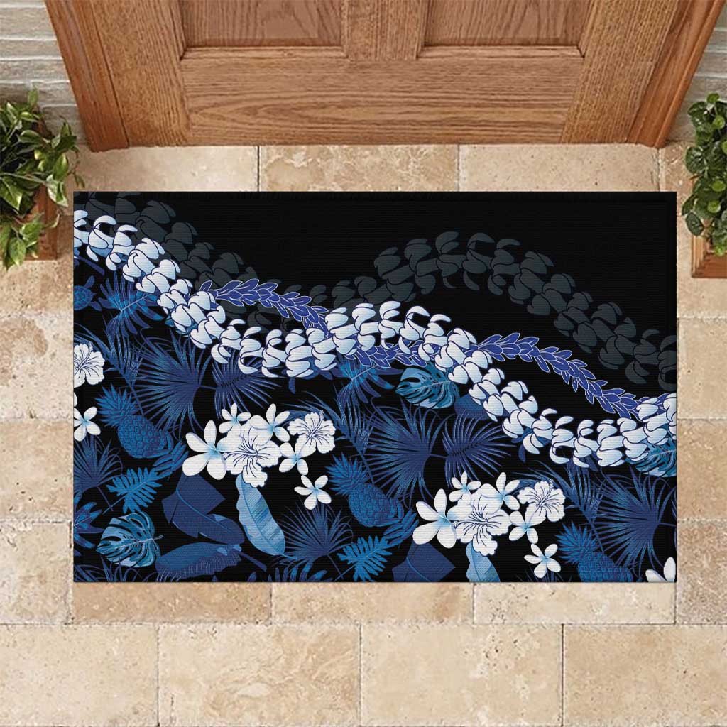 Polu Aloha Hawaii Lei Rubber Doormat Tropical Flowers Elegant Vibe LT14 Blue - Polynesian Pride