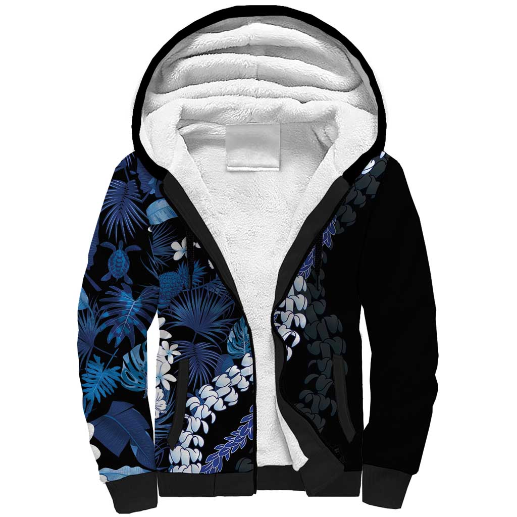 Polu Aloha Hawaii Lei Sherpa Hoodie Tropical Flowers Elegant Vibe LT14 Unisex Blue - Polynesian Pride