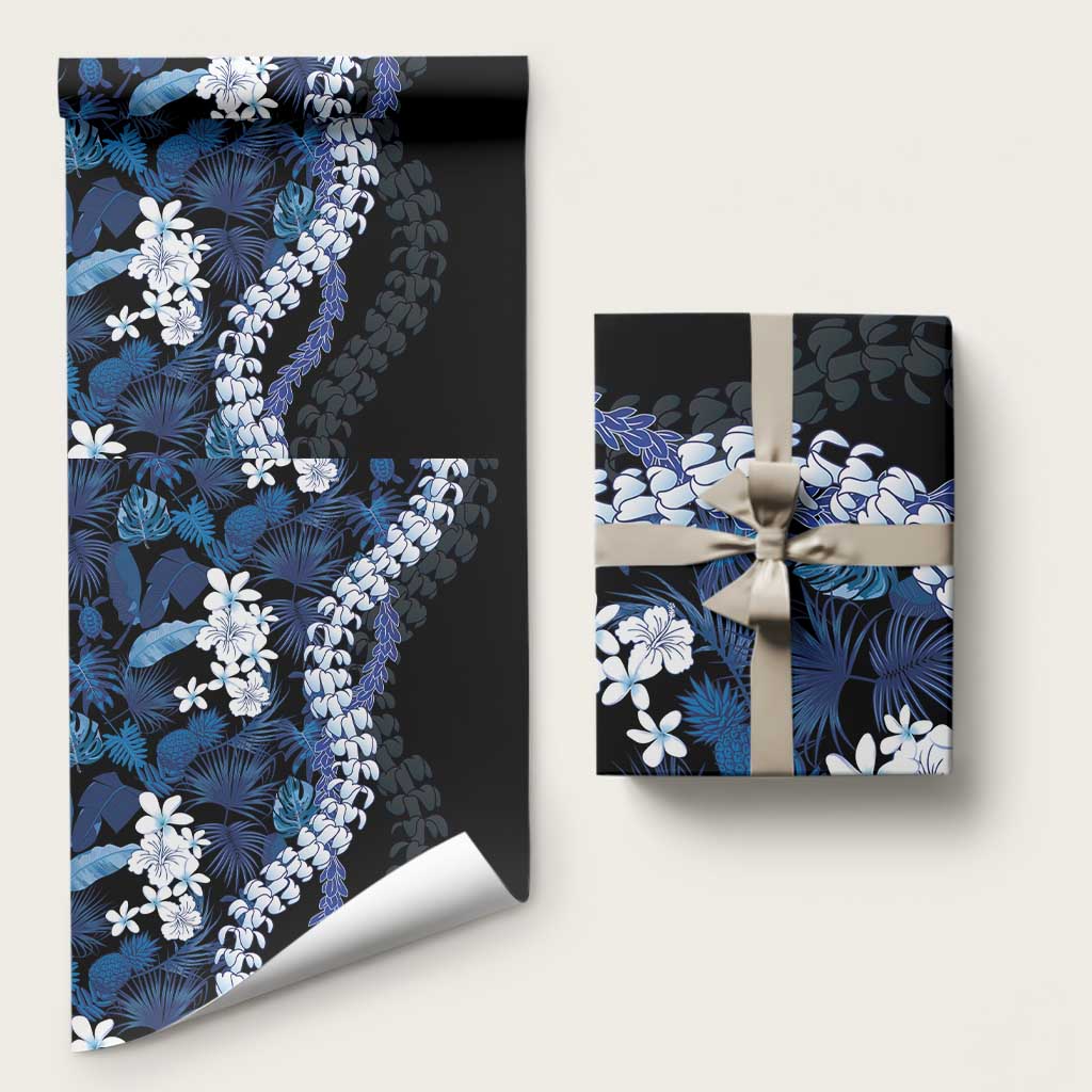 Polu Aloha Hawaii Lei Wrapping Paper Tropical Flowers Elegant Vibe LT14 58" × 23" Blue - Polynesian Pride