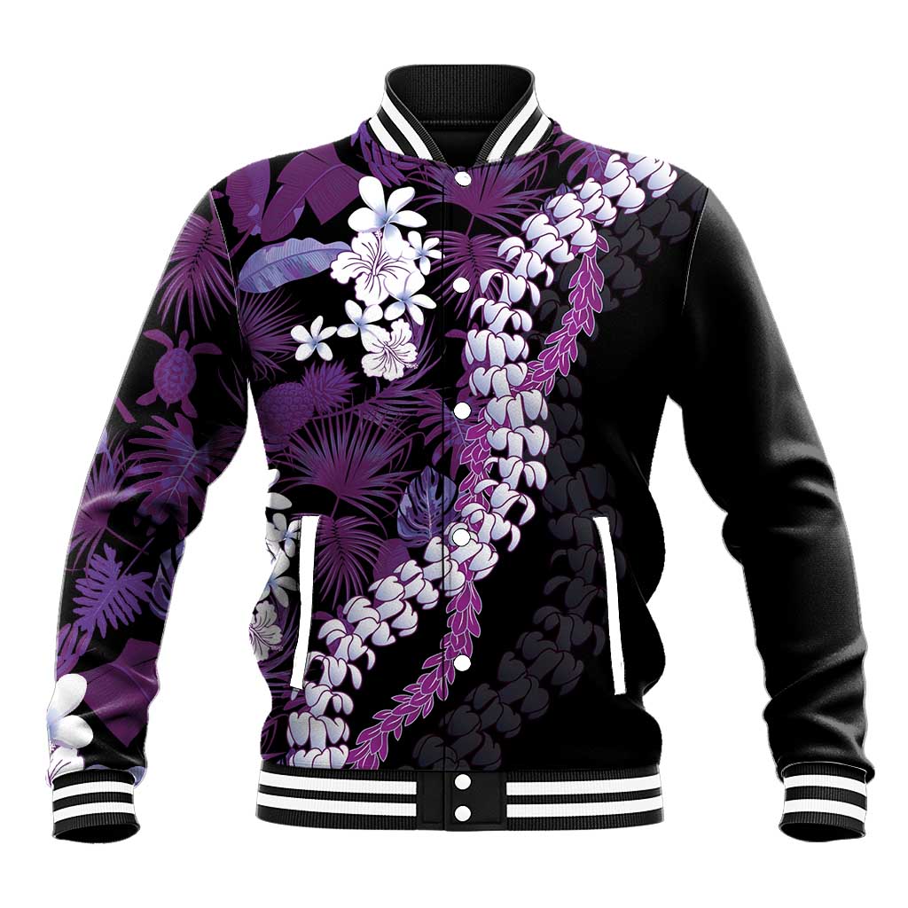 Poni Aloha Hawaii Lei Baseball Jacket Tropical Flowers Elegant Vibe LT14 Unisex Purple - Polynesian Pride