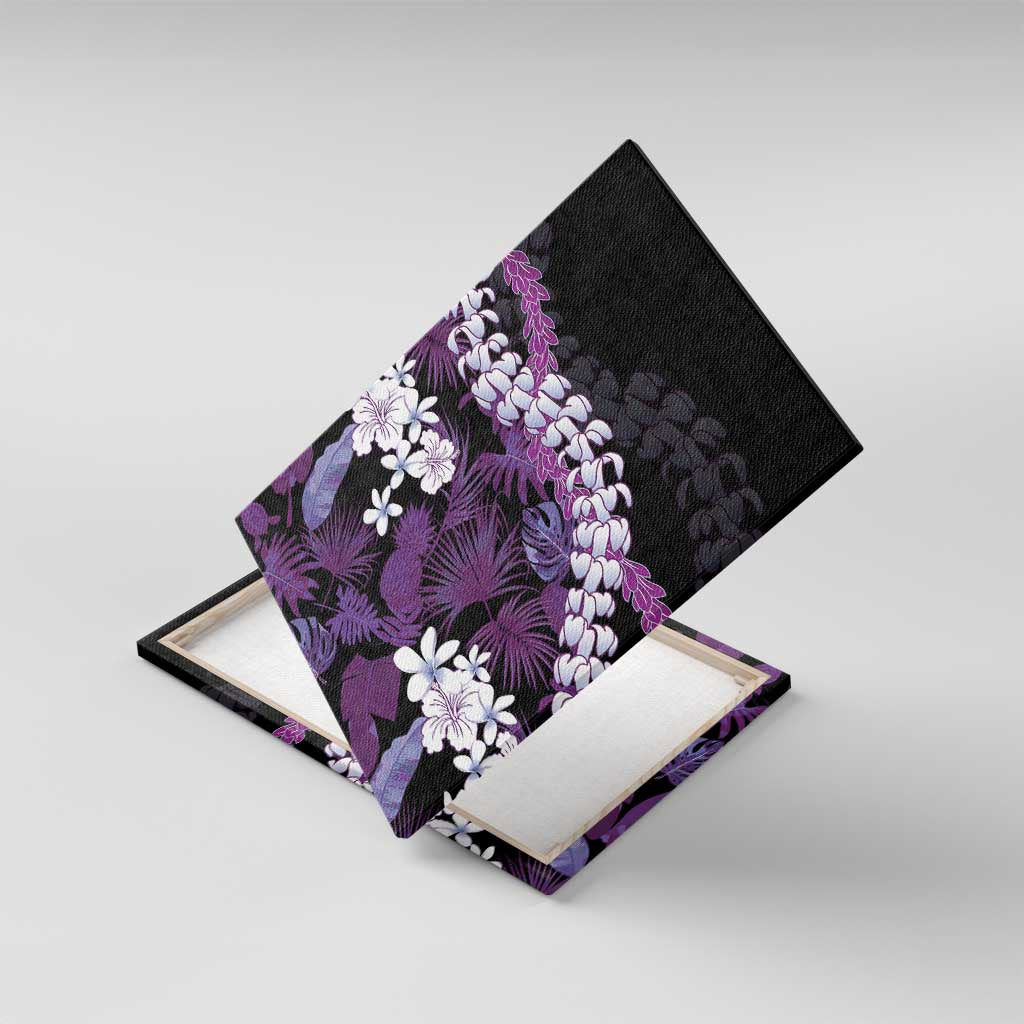 Poni Aloha Hawaii Lei Canvas Wall Art Tropical Flowers Elegant Vibe LT14 With Frame Purple - Polynesian Pride
