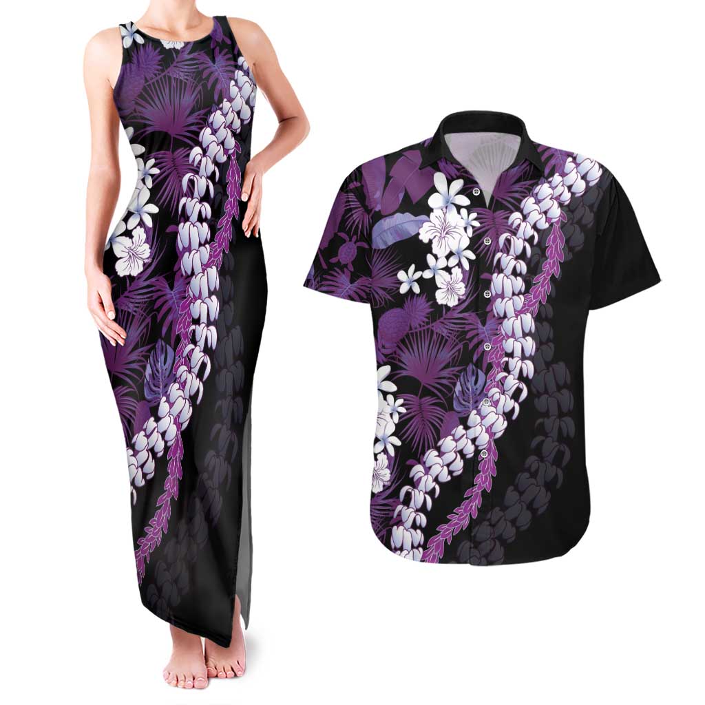 Poni Aloha Hawaii Lei Couples Matching Tank Maxi Dress and Hawaiian Shirt Tropical Flowers Elegant Vibe - Polynesian Pride