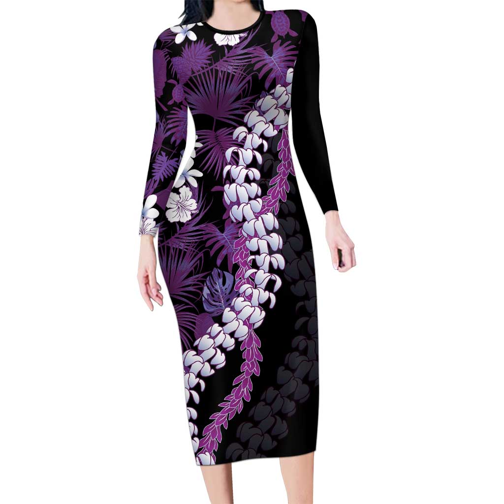 Poni Aloha Hawaii Lei Family Matching Long Sleeve Bodycon Dress and Hawaiian Shirt Tropical Flowers Elegant Vibe - Polynesian Pride