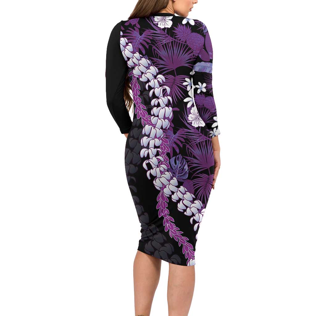 Poni Aloha Hawaii Lei Family Matching Long Sleeve Bodycon Dress and Hawaiian Shirt Tropical Flowers Elegant Vibe - Polynesian Pride
