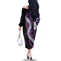 Poni Aloha Hawaii Lei Family Matching Off The Shoulder Long Sleeve Dress and Hawaiian Shirt Tropical Flowers Elegant Vibe - Polynesian Pride