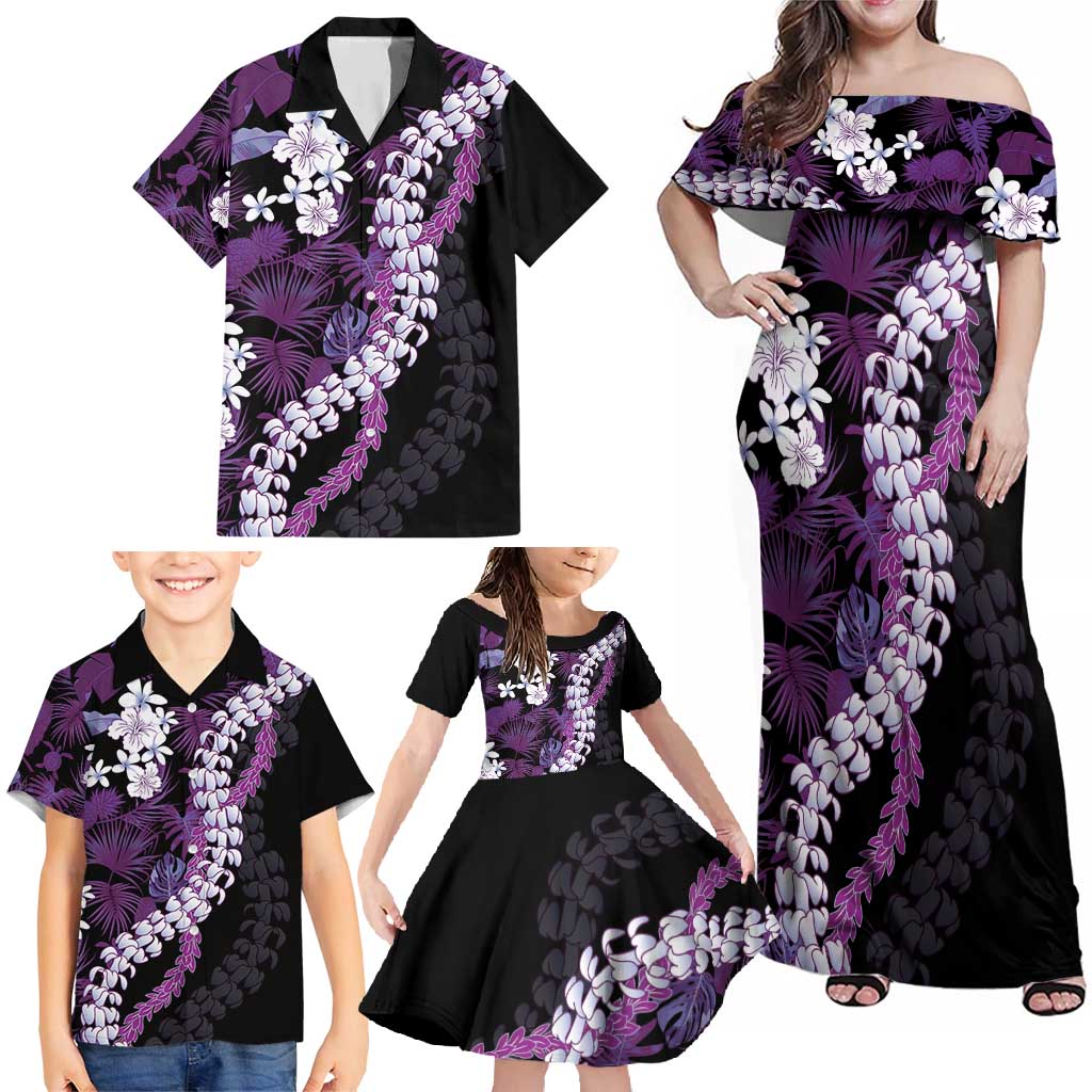 Poni Aloha Hawaii Lei Family Matching Off Shoulder Maxi Dress and Hawaiian Shirt Tropical Flowers Elegant Vibe LT14 - Polynesian Pride