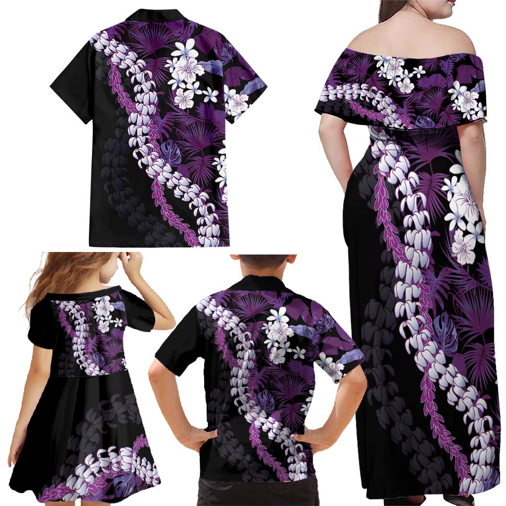Poni Aloha Hawaii Lei Family Matching Off Shoulder Maxi Dress and Hawaiian Shirt Tropical Flowers Elegant Vibe - Polynesian Pride