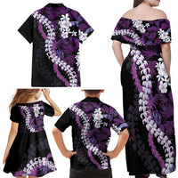 Poni Aloha Hawaii Lei Family Matching Off Shoulder Maxi Dress and Hawaiian Shirt Tropical Flowers Elegant Vibe - Polynesian Pride