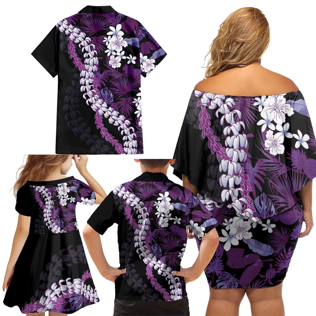 Poni Aloha Hawaii Lei Family Matching Off Shoulder Short Dress and Hawaiian Shirt Tropical Flowers Elegant Vibe - Polynesian Pride