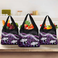 Poni Aloha Hawaii Lei Grocery Bag Tropical Flowers Elegant Vibe LT14 3-pack One Size Purple - Polynesian Pride
