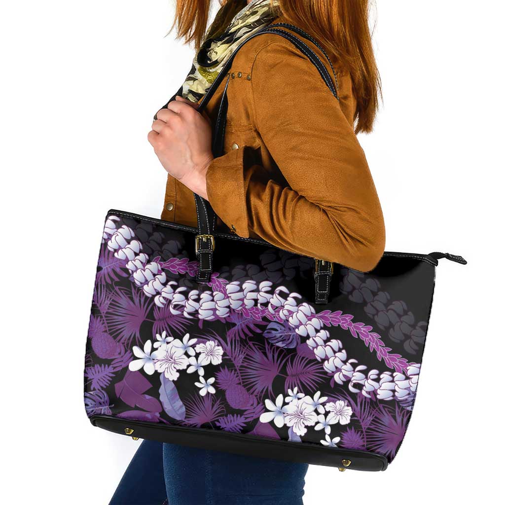 Poni Aloha Hawaii Lei Leather Tote Bag Tropical Flowers Elegant Vibe - Polynesian Pride