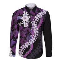 Poni Aloha Hawaii Lei Long Sleeve Button Shirt Tropical Flowers Elegant Vibe LT14 Unisex Purple - Polynesian Pride
