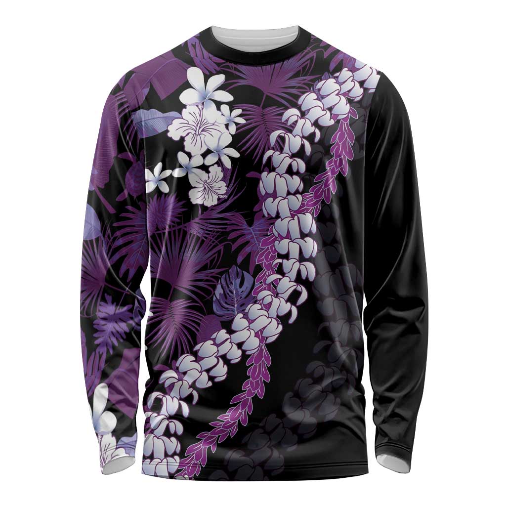 Poni Aloha Hawaii Lei Long Sleeve Shirt Tropical Flowers Elegant Vibe LT14 Unisex Purple - Polynesian Pride