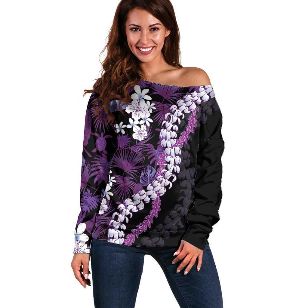 Poni Aloha Hawaii Lei Off Shoulder Sweater Tropical Flowers Elegant Vibe - Polynesian Pride