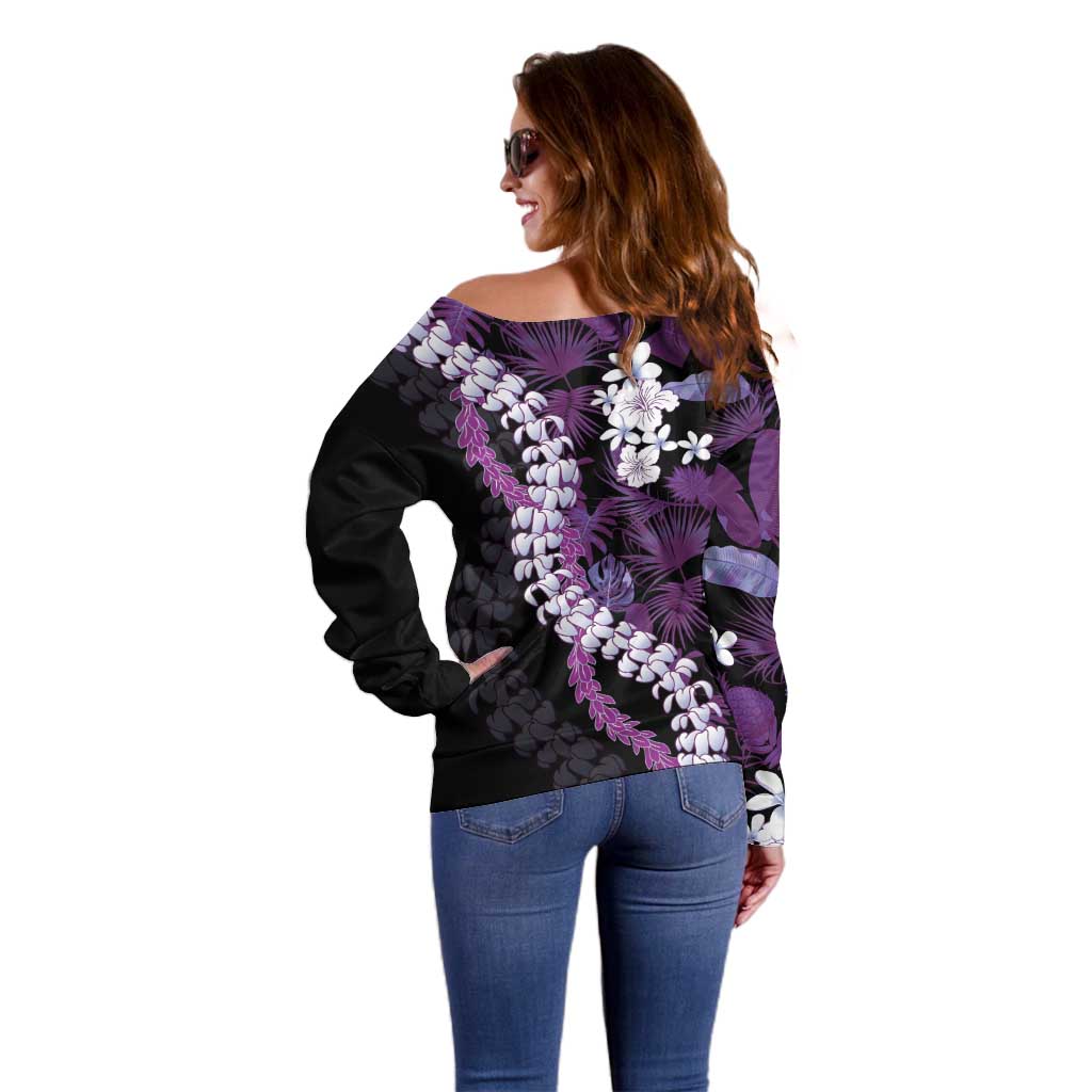 Poni Aloha Hawaii Lei Off Shoulder Sweater Tropical Flowers Elegant Vibe - Polynesian Pride