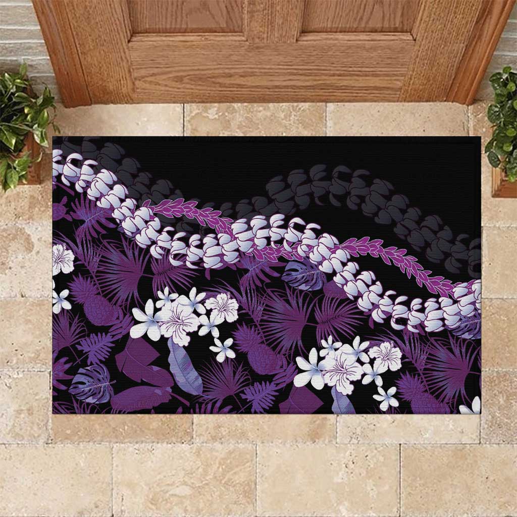 Poni Aloha Hawaii Lei Rubber Doormat Tropical Flowers Elegant Vibe LT14 Purple - Polynesian Pride