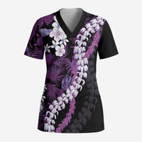 Poni Aloha Hawaii Lei Scrub Top Tropical Flowers Elegant Vibe LT14 Adult Purple - Polynesian Pride