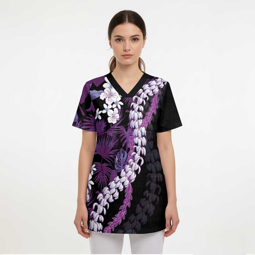 Poni Aloha Hawaii Lei Scrub Top Tropical Flowers Elegant Vibe LT14 - Polynesian Pride