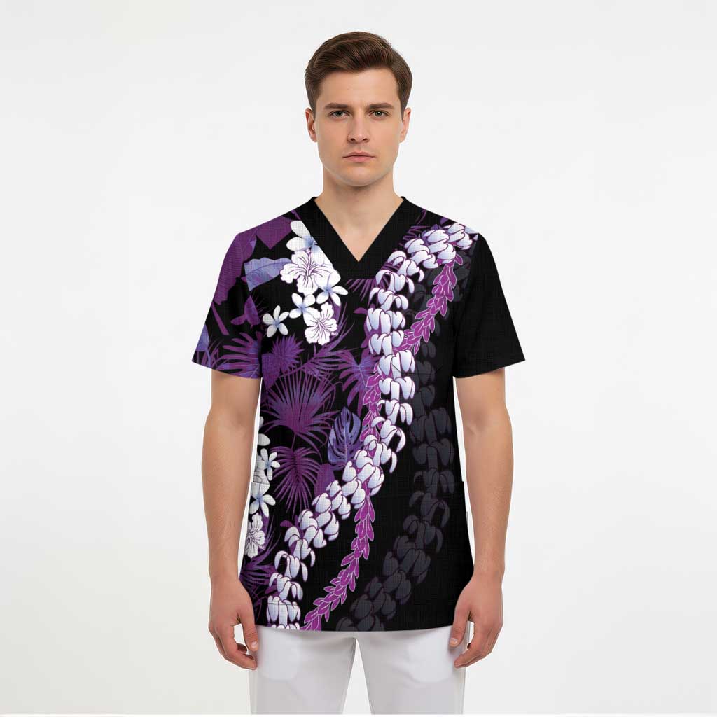 Poni Aloha Hawaii Lei Scrub Top Tropical Flowers Elegant Vibe LT14 - Polynesian Pride