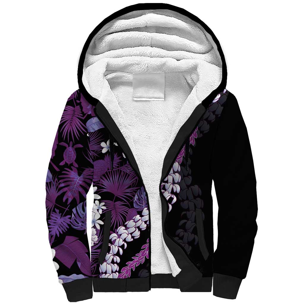 Poni Aloha Hawaii Lei Sherpa Hoodie Tropical Flowers Elegant Vibe LT14 Unisex Purple - Polynesian Pride