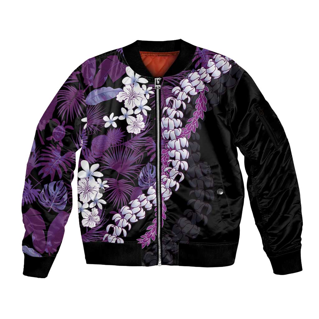 Poni Aloha Hawaii Lei Sleeve Zip Bomber Jacket Tropical Flowers Elegant Vibe - Polynesian Pride
