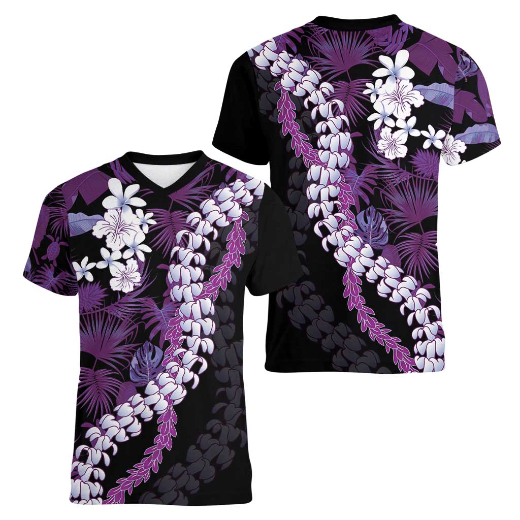 Poni Aloha Hawaii Lei Women V-Neck T-Shirt Tropical Flowers Elegant Vibe - Polynesian Pride