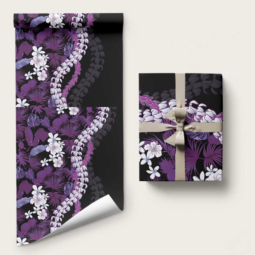 Poni Aloha Hawaii Lei Wrapping Paper Tropical Flowers Elegant Vibe LT14 58" × 23" Purple - Polynesian Pride