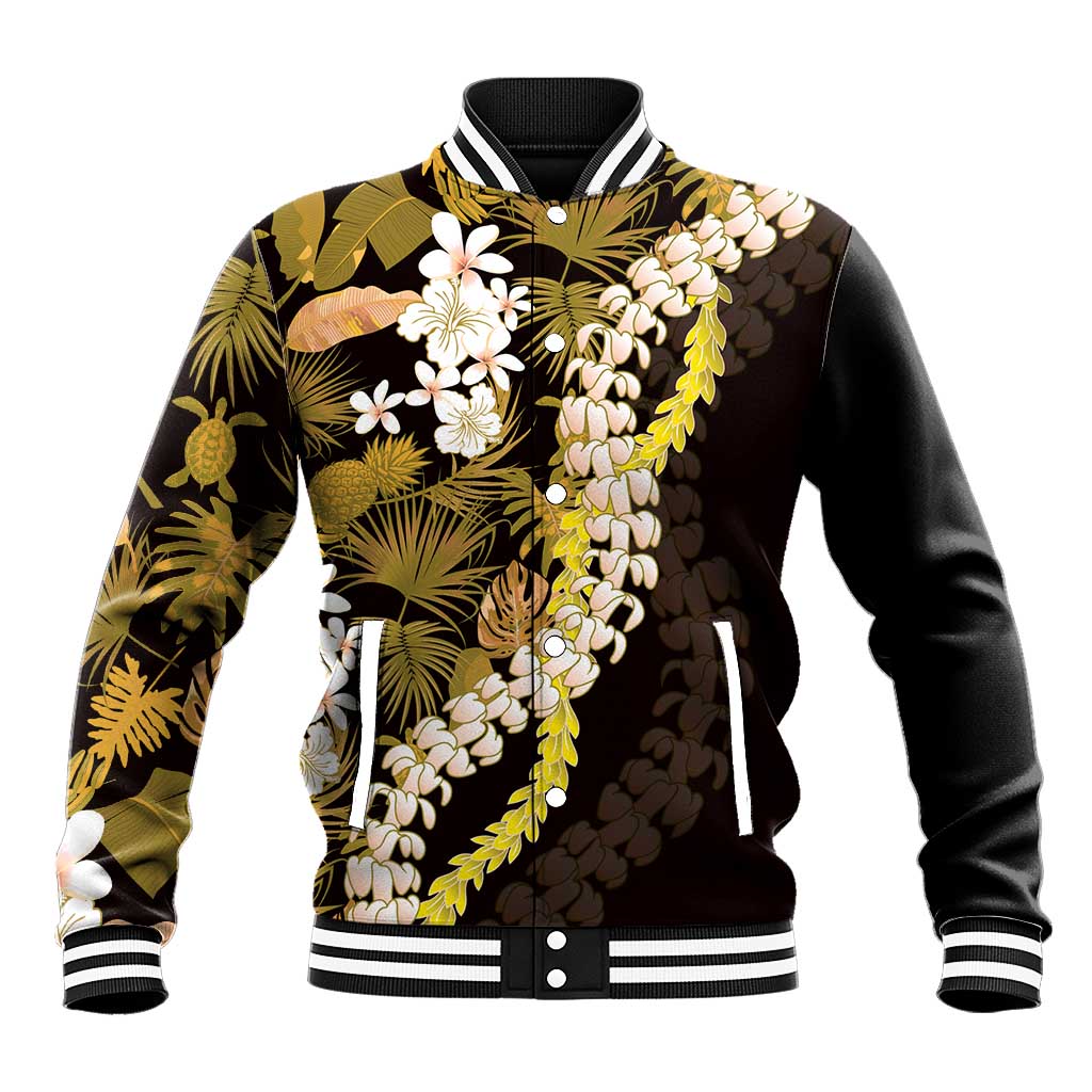 Kula Aloha Hawaii Lei Baseball Jacket Tropical Flowers Elegant Vibe LT14 Unisex Gold - Polynesian Pride