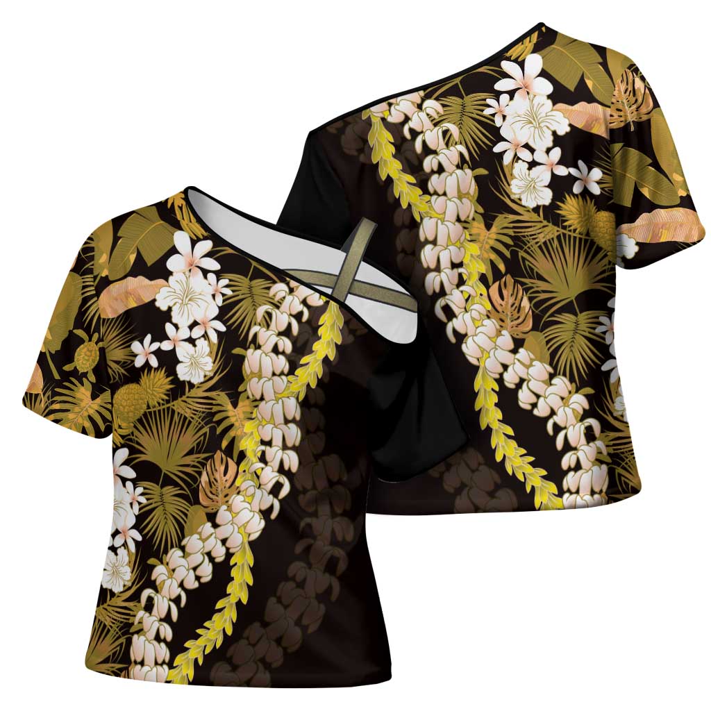 Kula Aloha Hawaii Lei Cross Shoulder Shirt Tropical Flowers Elegant Vibe - Polynesian Pride