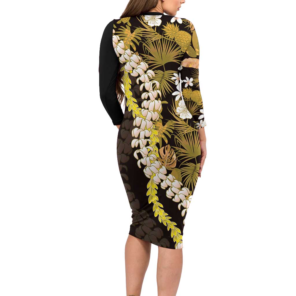 Kula Aloha Hawaii Lei Family Matching Long Sleeve Bodycon Dress and Hawaiian Shirt Tropical Flowers Elegant Vibe - Polynesian Pride