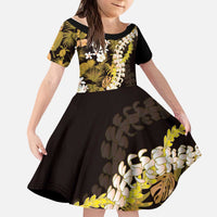 Kula Aloha Hawaii Lei Kid Short Sleeve Dress Tropical Flowers Elegant Vibe - Polynesian Pride