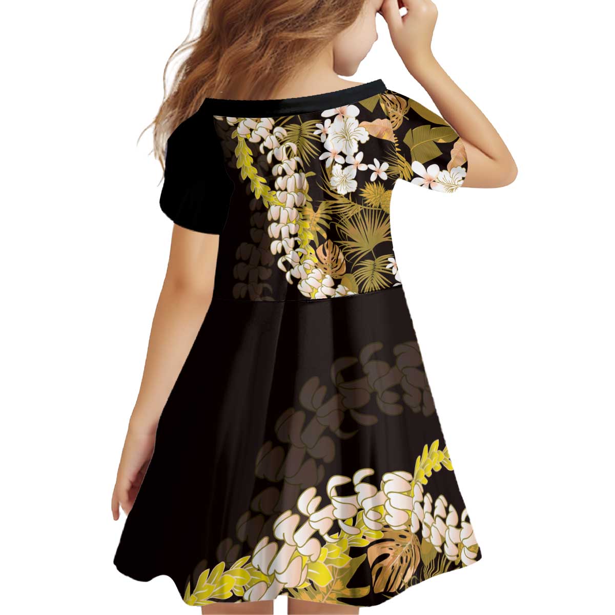 Kula Aloha Hawaii Lei Kid Short Sleeve Dress Tropical Flowers Elegant Vibe - Polynesian Pride
