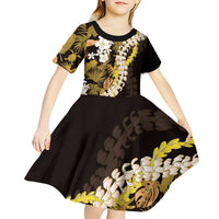 Kula Aloha Hawaii Lei Kid Short Sleeve Dress Tropical Flowers Elegant Vibe - Polynesian Pride